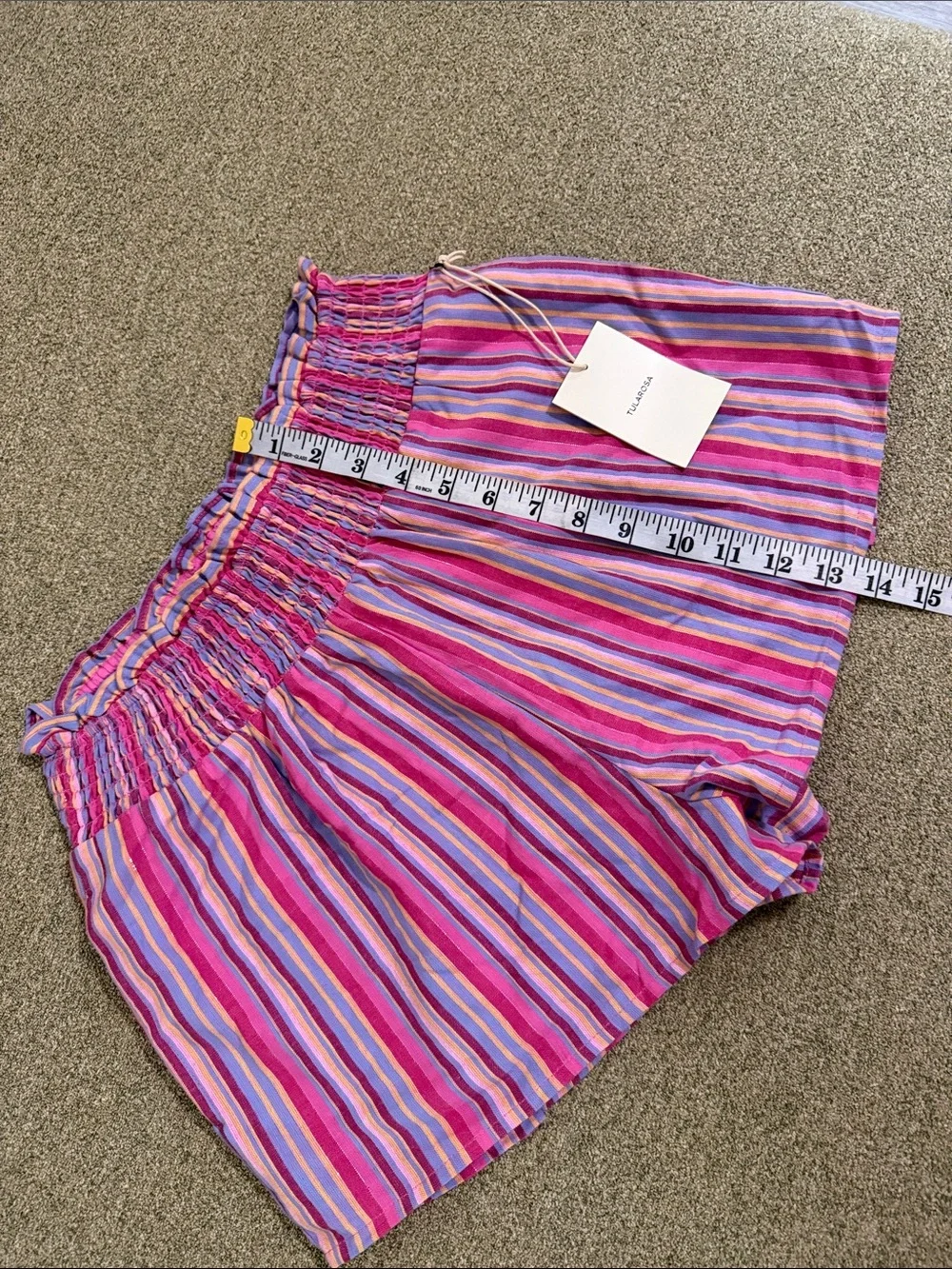 Tularosa Gabriella shorts small Pink Purple Striped High-Waist Smocked